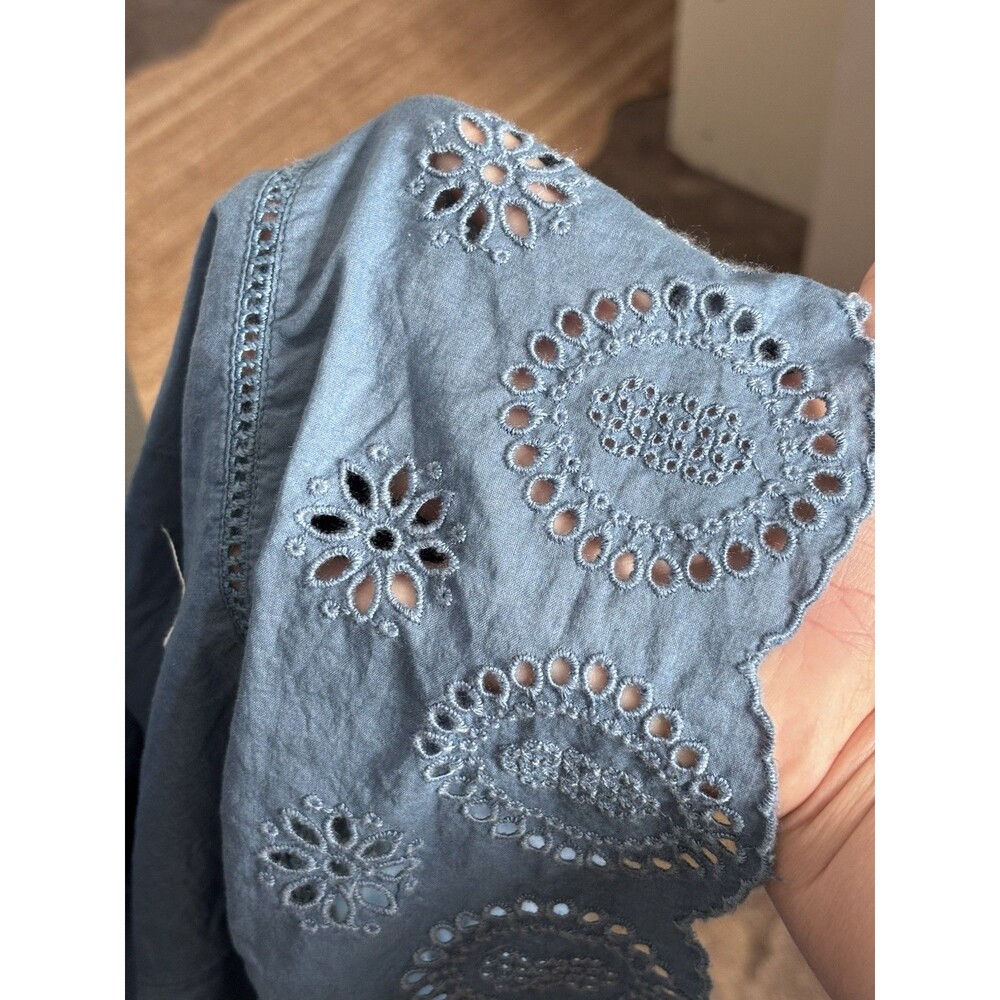 American Eagle  Smocked Bodice Eyelet hem Midi Cottagecore Dress XL blue NWT - Picture 6 of 8